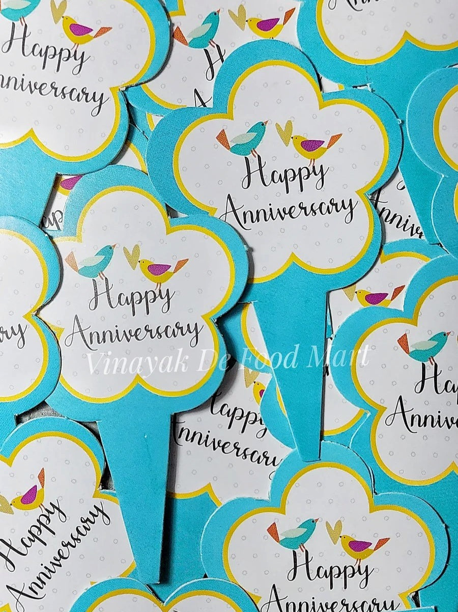 A7 Happy Anniversary Medium Paper Cake Toppers 10 Pieces Pack