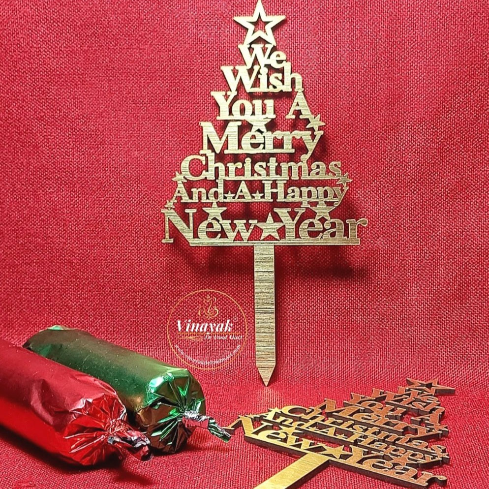D28 Merry Christmas & Happy New Year MDF Cake Topper