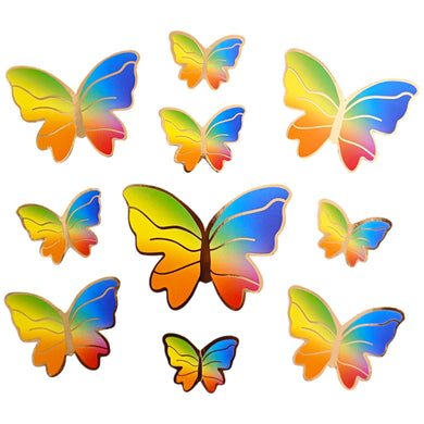 A10 Rainbow Golden Embossed Paper Butterfly 10 Pieces Pack