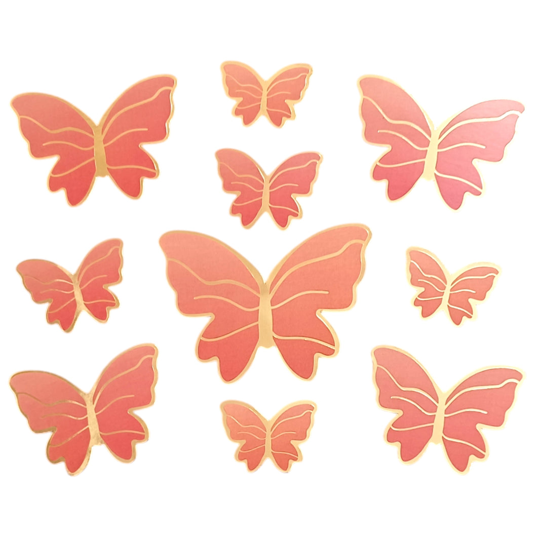 A16 Peach Golden Embossed Paper Butterfly 10 Pieces Pack