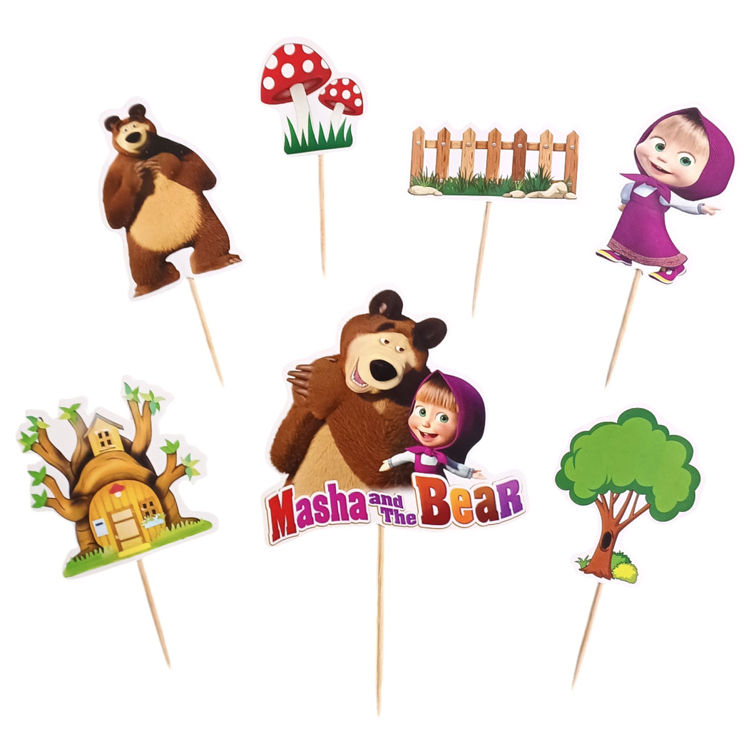 A203 Masha and Bear Cake Toppers | Cartoon Paper Theme Toppers Set