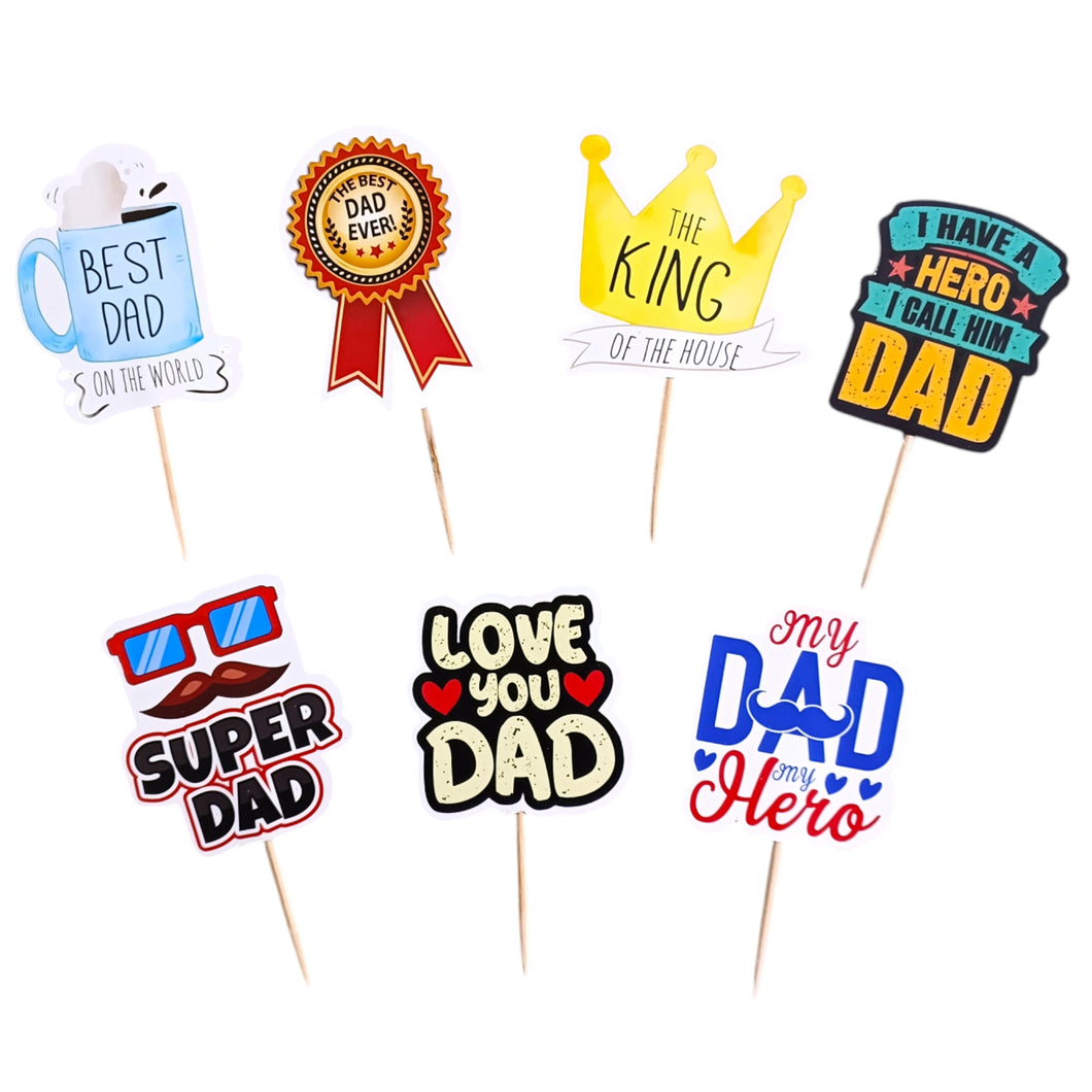 A204 Happy Father's Day Dad Cake Toppers | Paper Theme Toppers Set