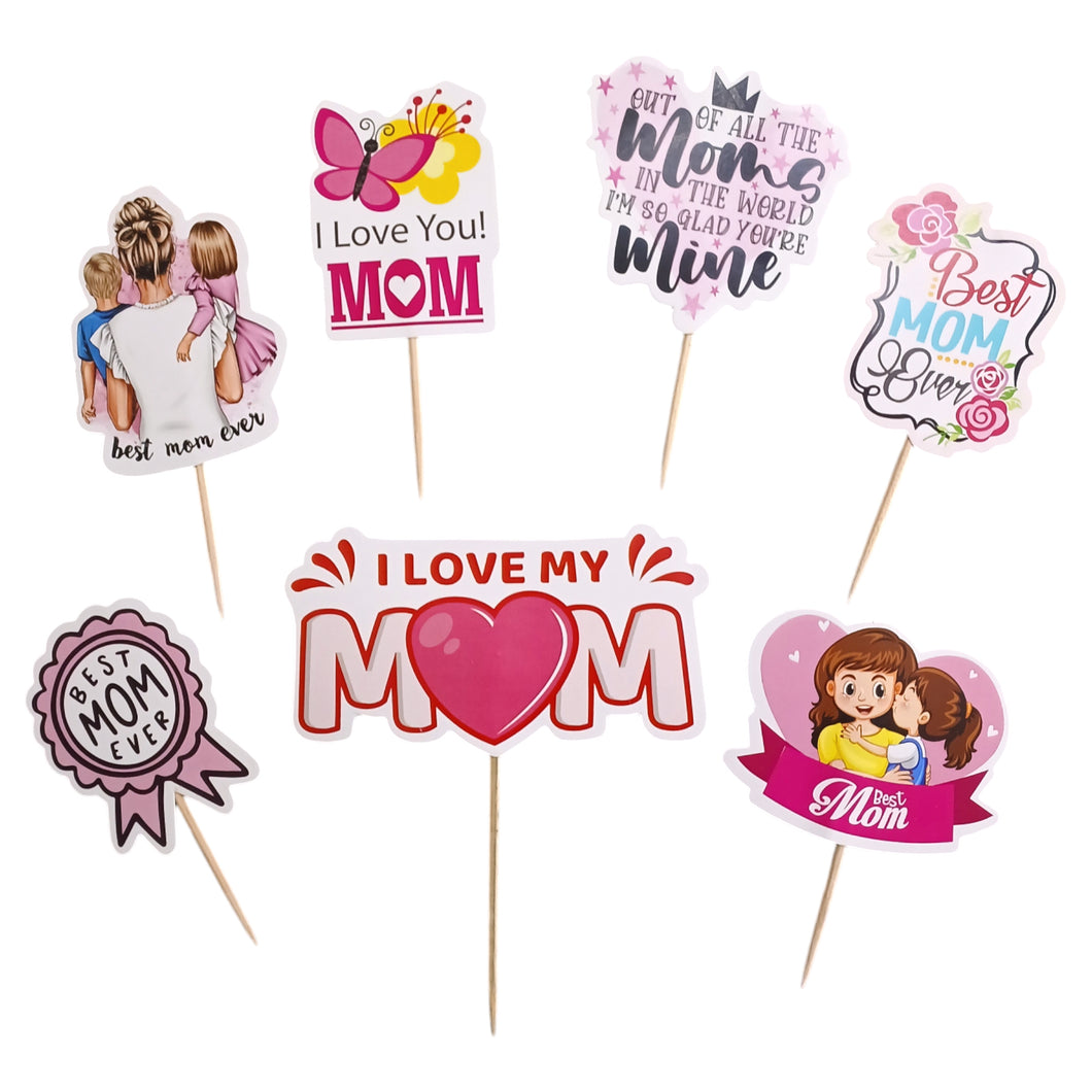 A205 Happy Mother's Day Mom Cake Toppers | Paper Theme Toppers Set