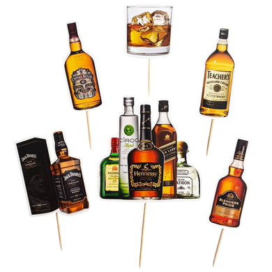 A212 Alcohol Cake Toppers | Paper Theme Toppers Set