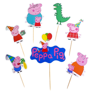 A220 Peppa Pig Cake Toppers | Cartoon Paper Theme Toppers Set