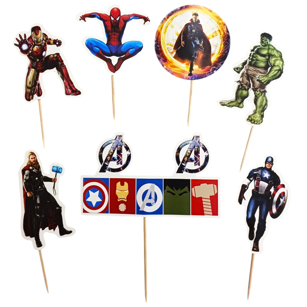 A222 Avengers Cake Toppers | Cartoon Paper Theme Toppers Set