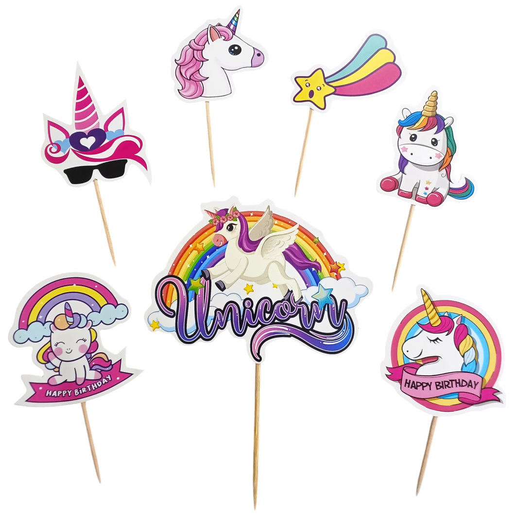 A227 Unicorn Cake Toppers | Cartoon Paper Theme Toppers Set