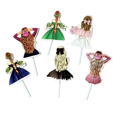 A242 Back Doll | Girl Cake Toppers | Paper Theme Toppers Set