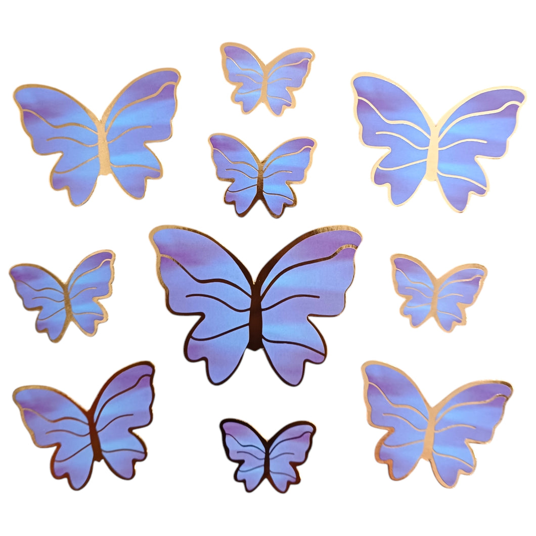 A8 Blue Ombre Golden Embossed Paper Butterfly 10 Pieces Pack