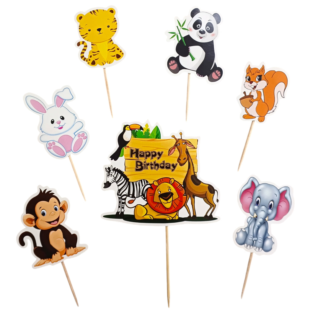 A215 Animal Kingdom Jungle Cake Toppers | Paper Theme Toppers Set