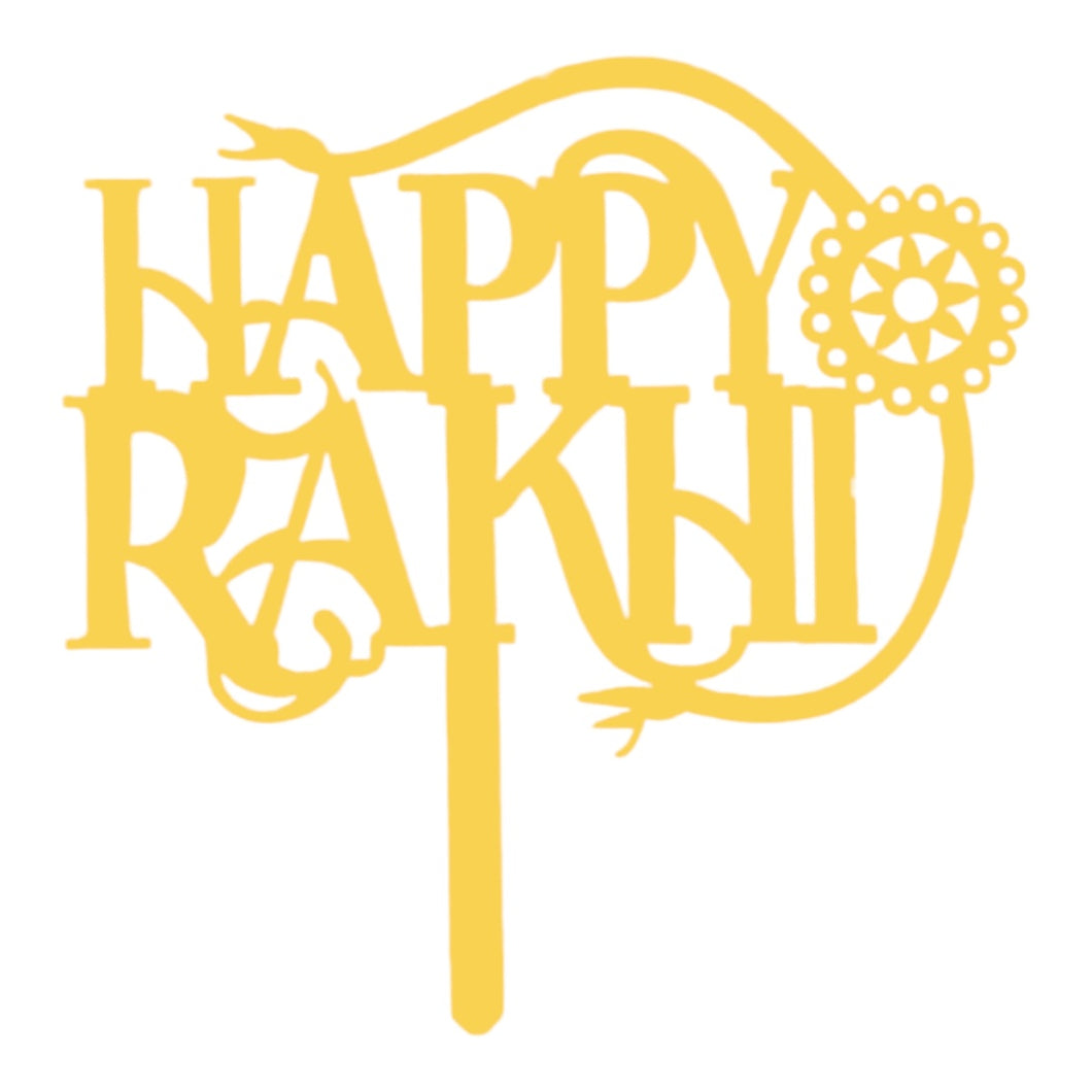 D507 Happy Rakhi Golden Acrylic Cake Topper