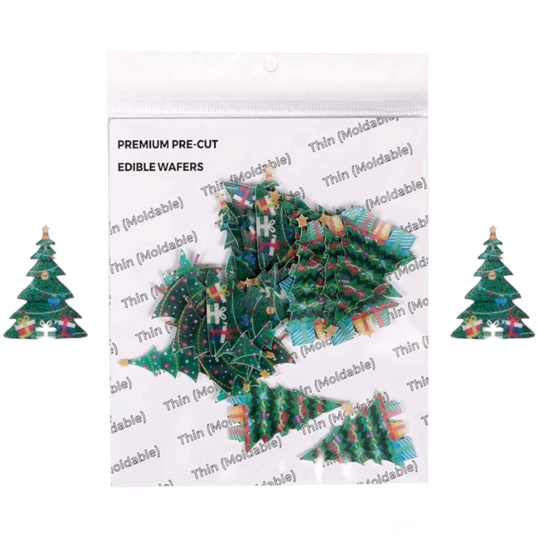 G401 Merry Christmas Tree Edible Pre Cut Wafer Tags