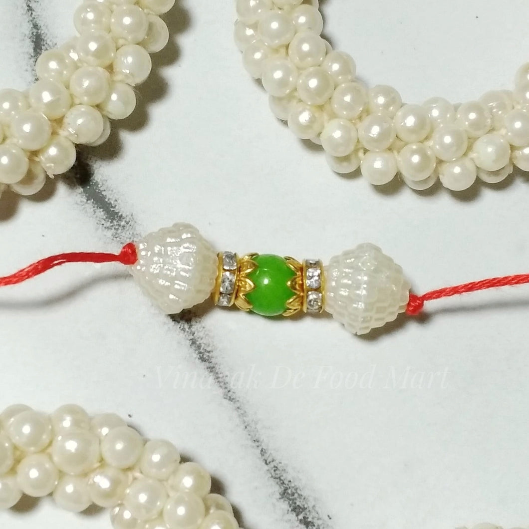 N76 White Beads Rakhi