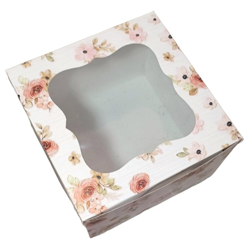 M131 Peach Floral Half Kg Cake Box 8*8*5