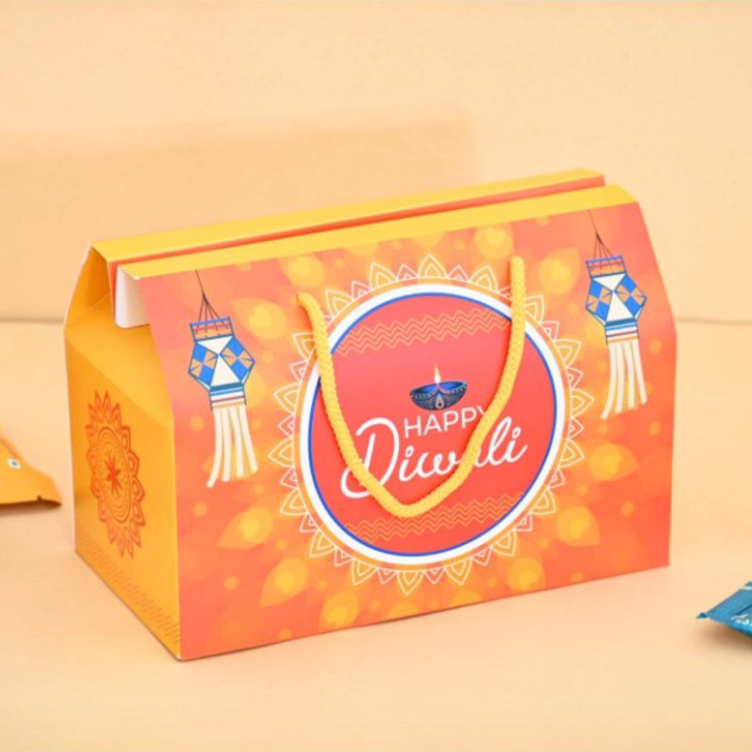 M344 Happy Diwali Orange Delight Hamper Box with Dori