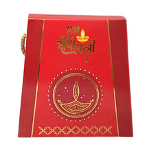 Load image into Gallery viewer, M325 Happy Diwali Red Festive Golden Embossed Hamper Box with Dori
