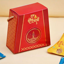 Load image into Gallery viewer, M325 Happy Diwali Red Festive Golden Embossed Hamper Box with Dori
