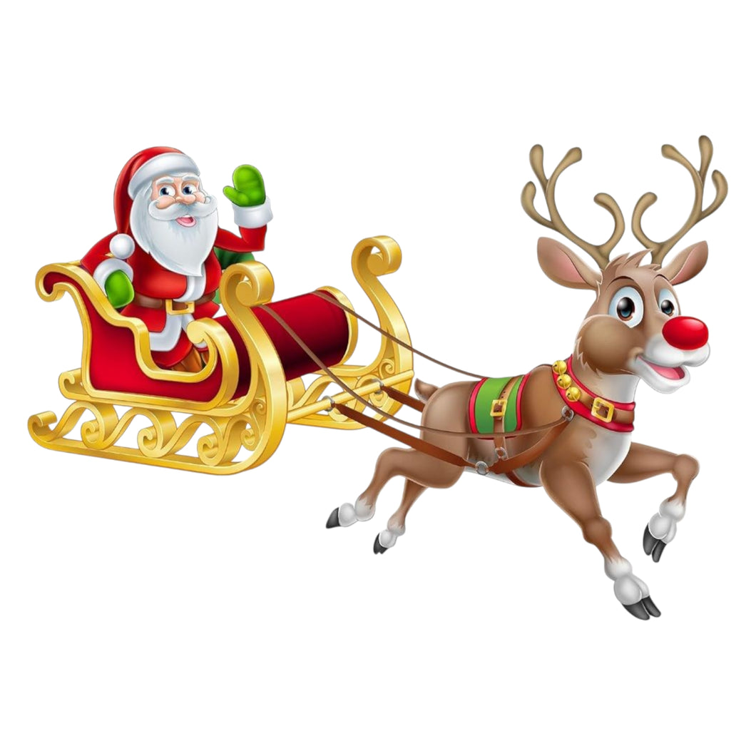 G452 Merry Christmas Santa Sleigh Edible Pre Cut Wafer Topper