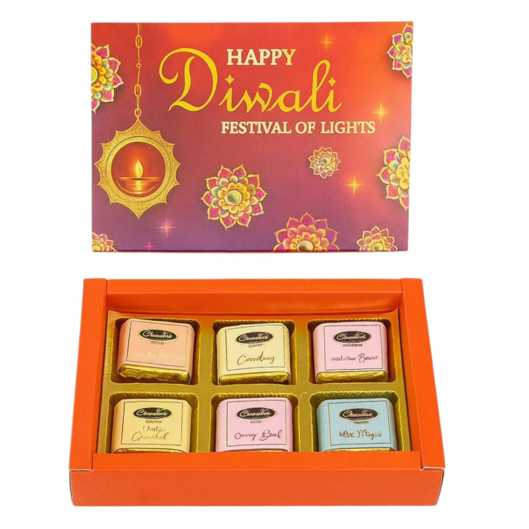 M346 Happy Diwali 6 Cavity Orange Bliss Chocolate Box | Candles