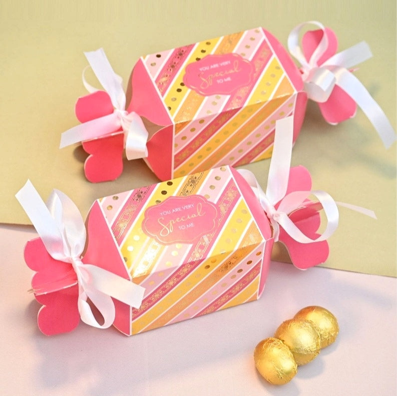 M828 Pink Golden Embossed Multi Purpose Toffee | Candy Box with Ribbon