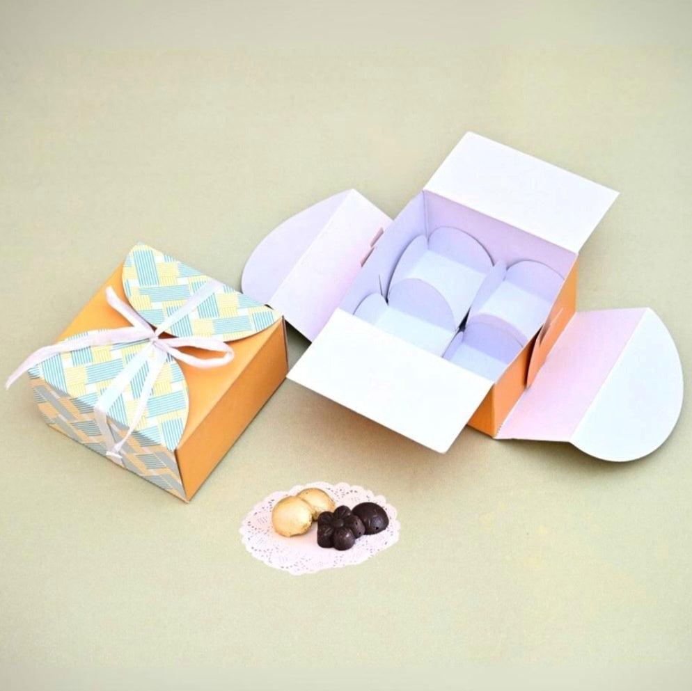 M844 4 Cavity Yellow Floral Multi Purpose Square Gift Box with Ribbon