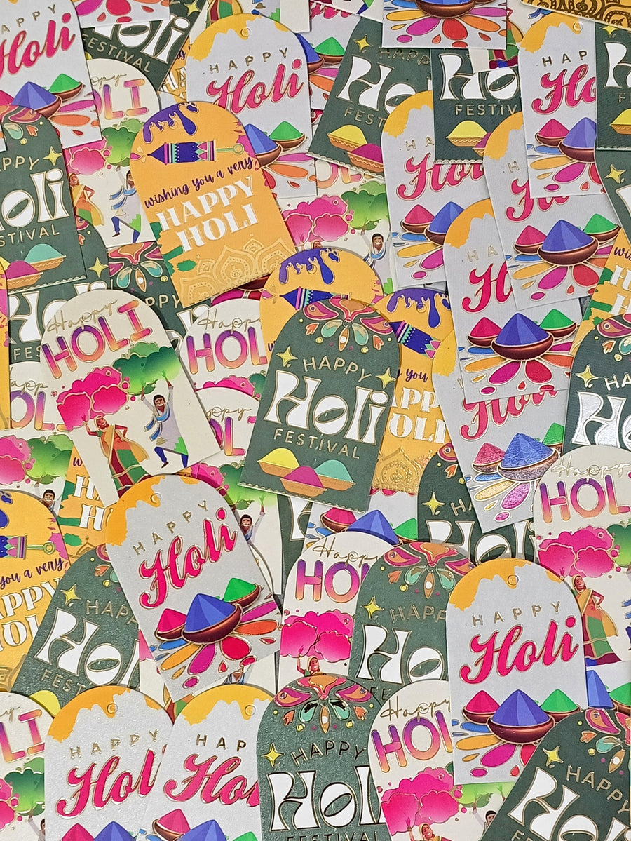 A13 Happy Holi Golden Embossed Tags