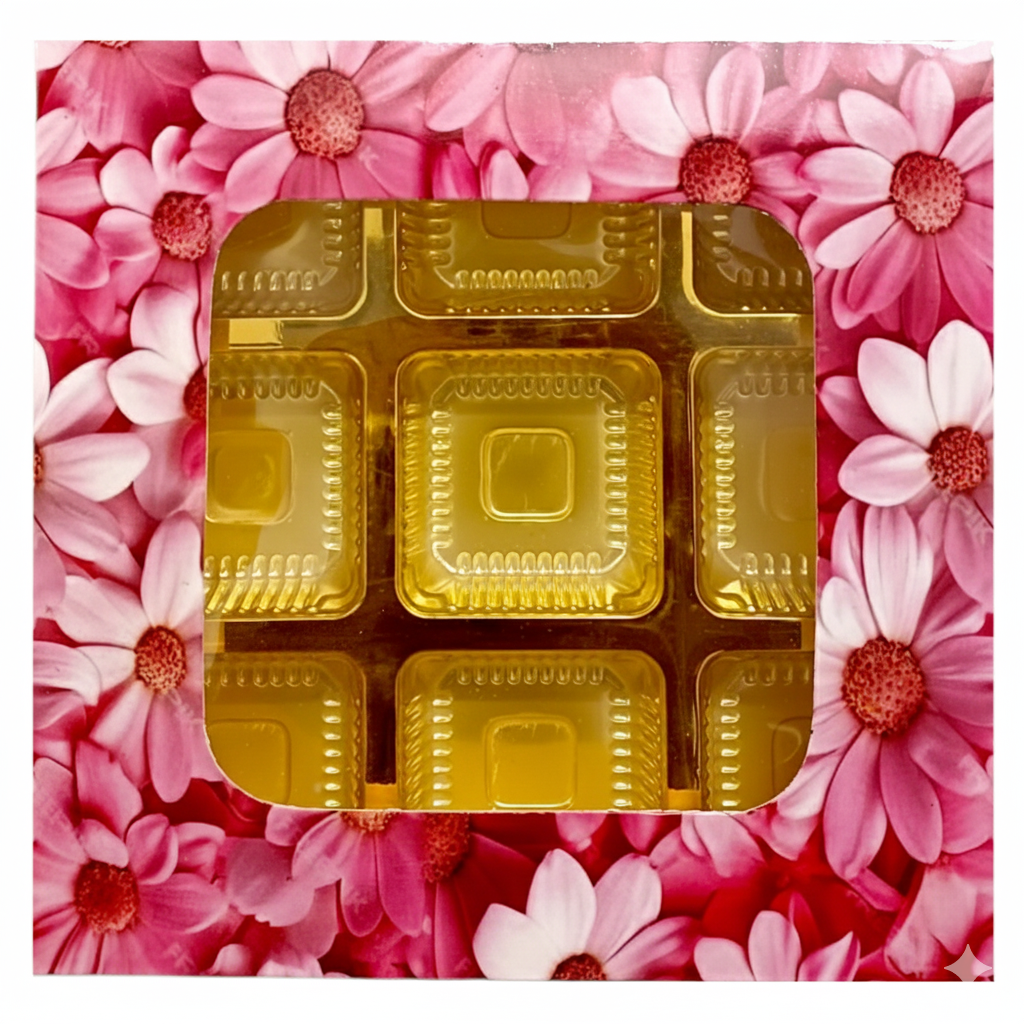 M259 9 Cavity Pink Floral Chocolate Box