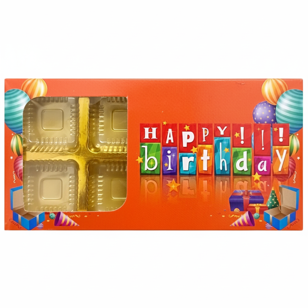 M258 Happy Birthday 8 Cavity Orange Chocolate Box