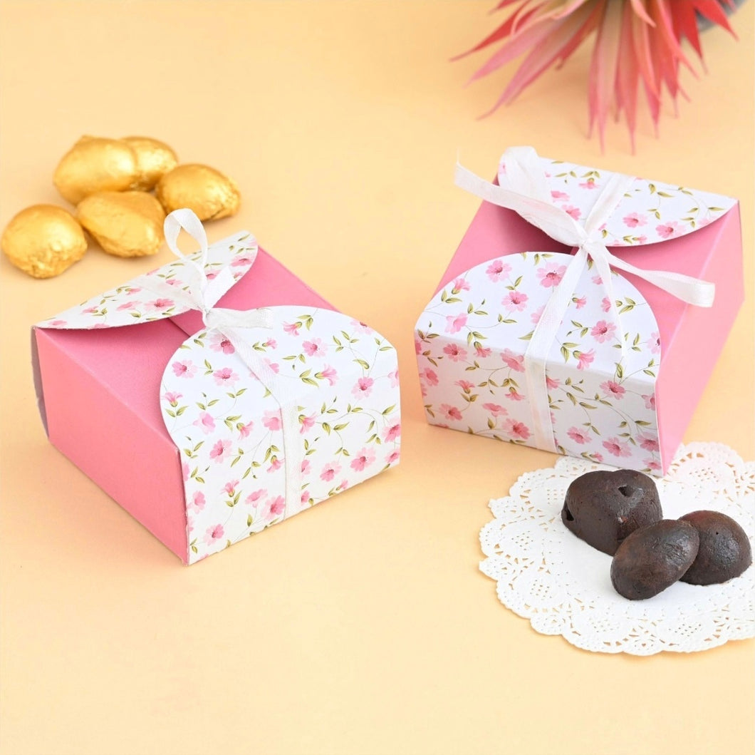 M825 Pink Floral Multi Purpose Square Gift Box with Ribbon
