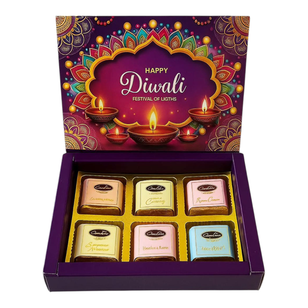 M347 Happy Diwali 6 Cavity Purple Radiance Chocolate Box | Candles
