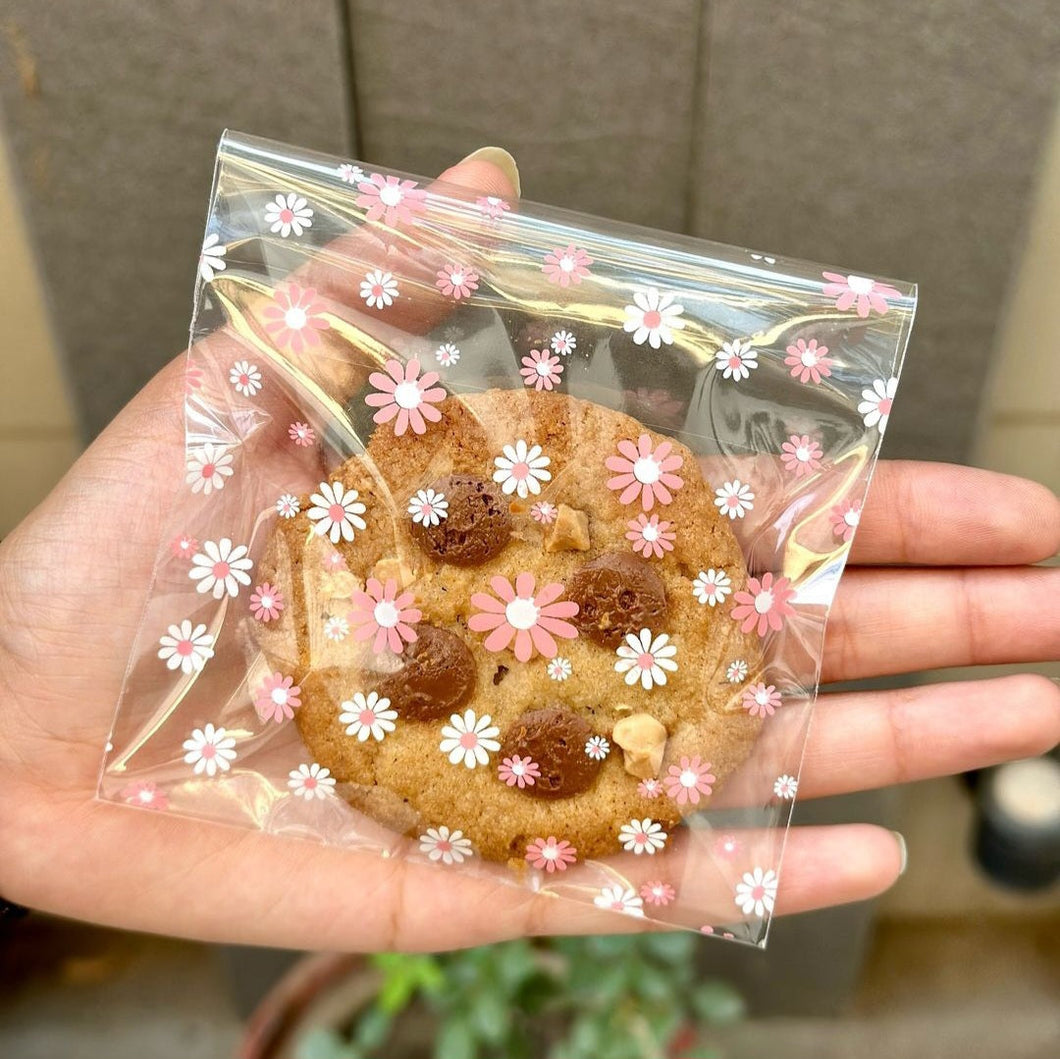 M923 Transparent Self Adhesive Floral Cookie | Brownie | Chocolate Pouches 100 Pieces Pack