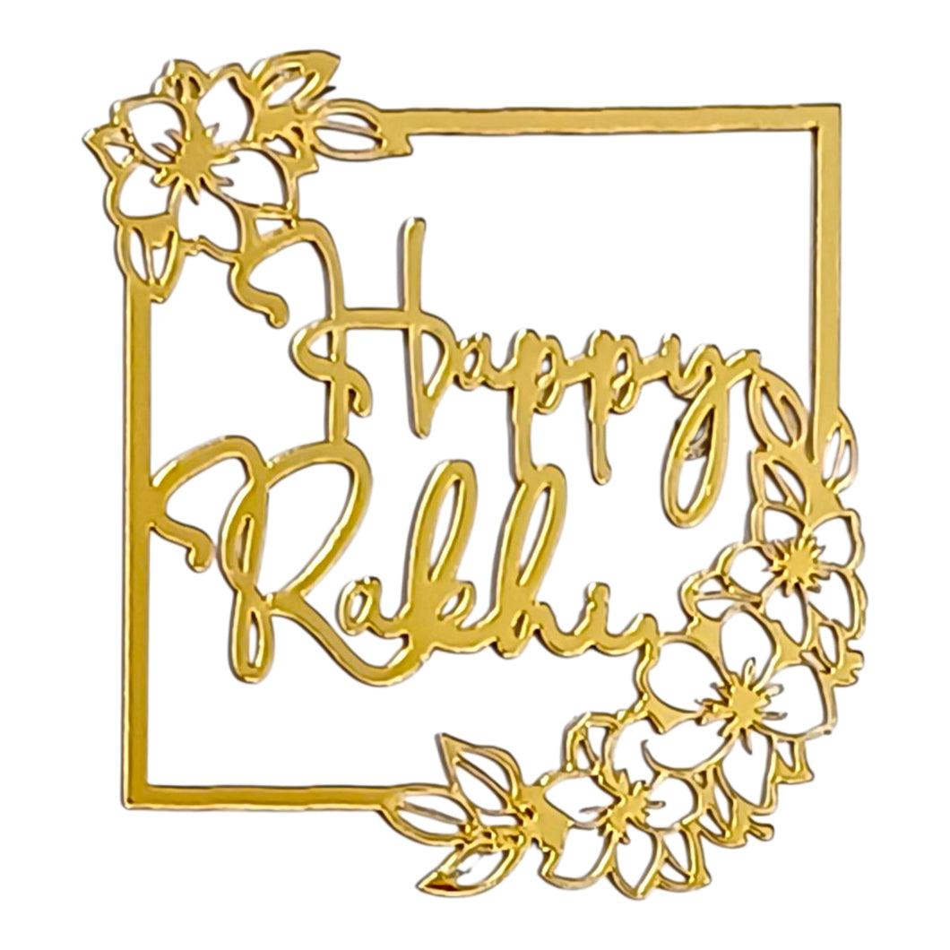 D510 Happy Rakhi Golden Square Floral Acrylic Cutout
