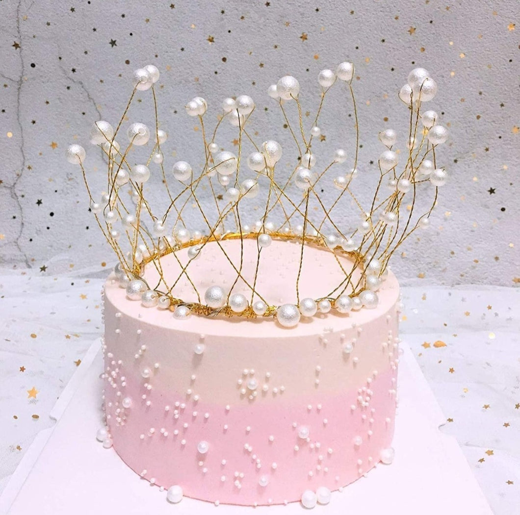 White Pearl Crown Topper 5 Inches